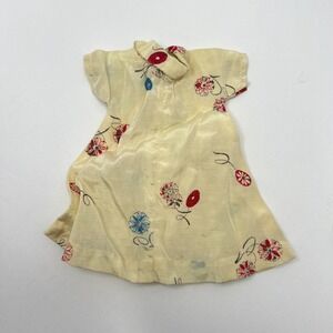Vintage 50s Floral Doll Dress Satin Cream Print Retro Collectible Antique Style